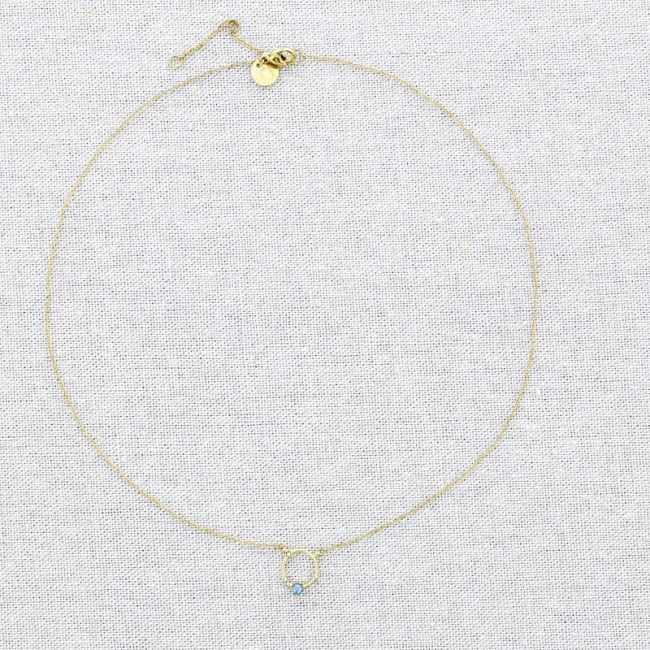 STONE RING PENDANT STEEL SHORT NECKLACE