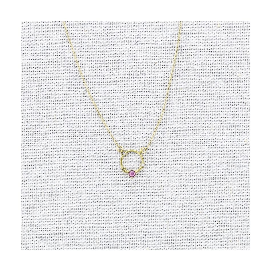 STONE RING PENDANT STEEL SHORT NECKLACE