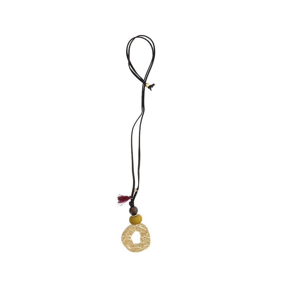 COLLAR LARGO CUENTAS RESINA COLGANTE METAL