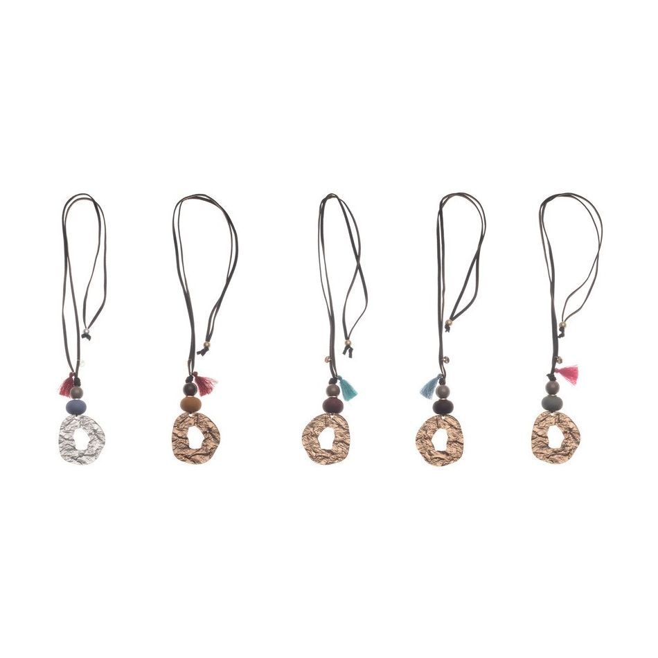 COLLAR LARGO CUENTAS RESINA COLGANTE METAL