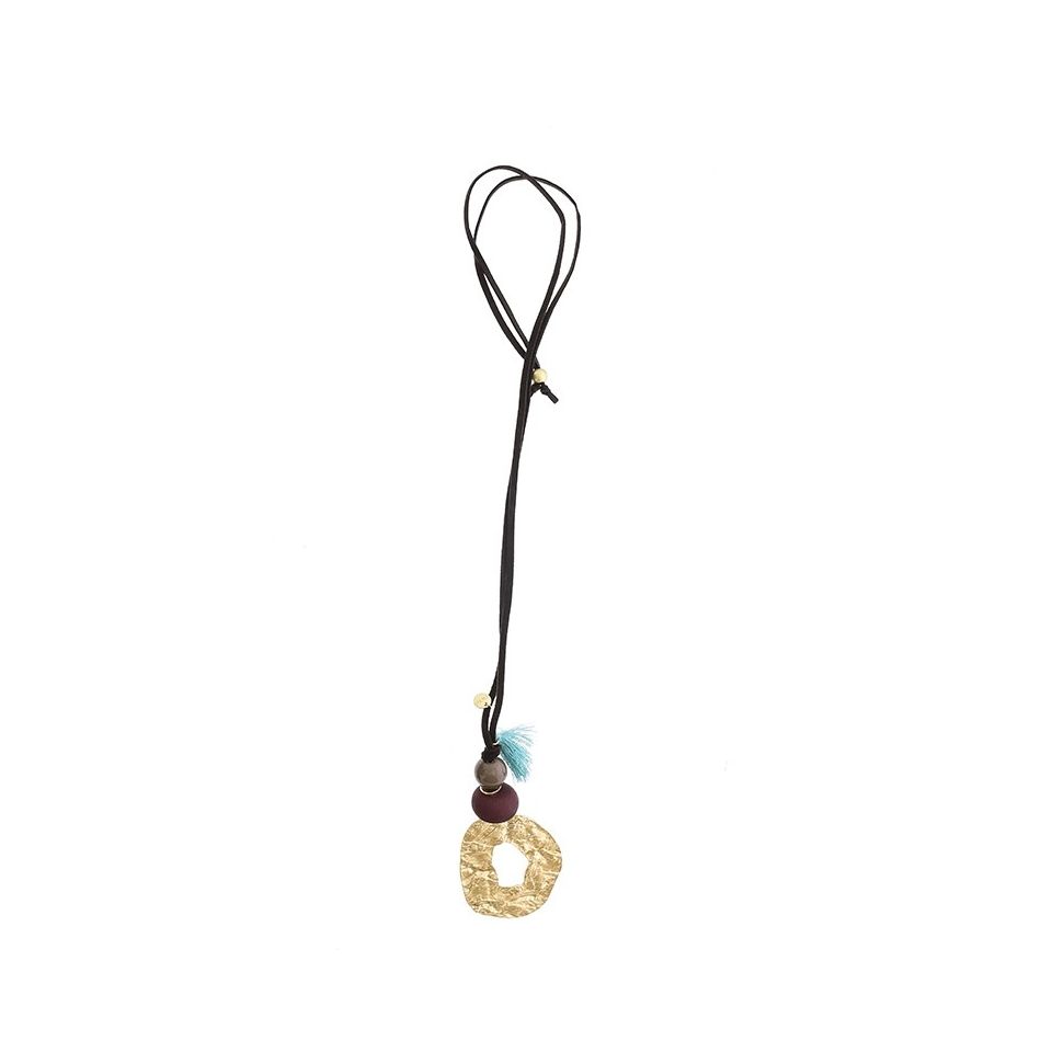COLLAR LARGO CUENTAS RESINA COLGANTE METAL