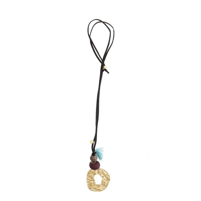 COLLAR LARGO CUENTAS RESINA COLGANTE METAL