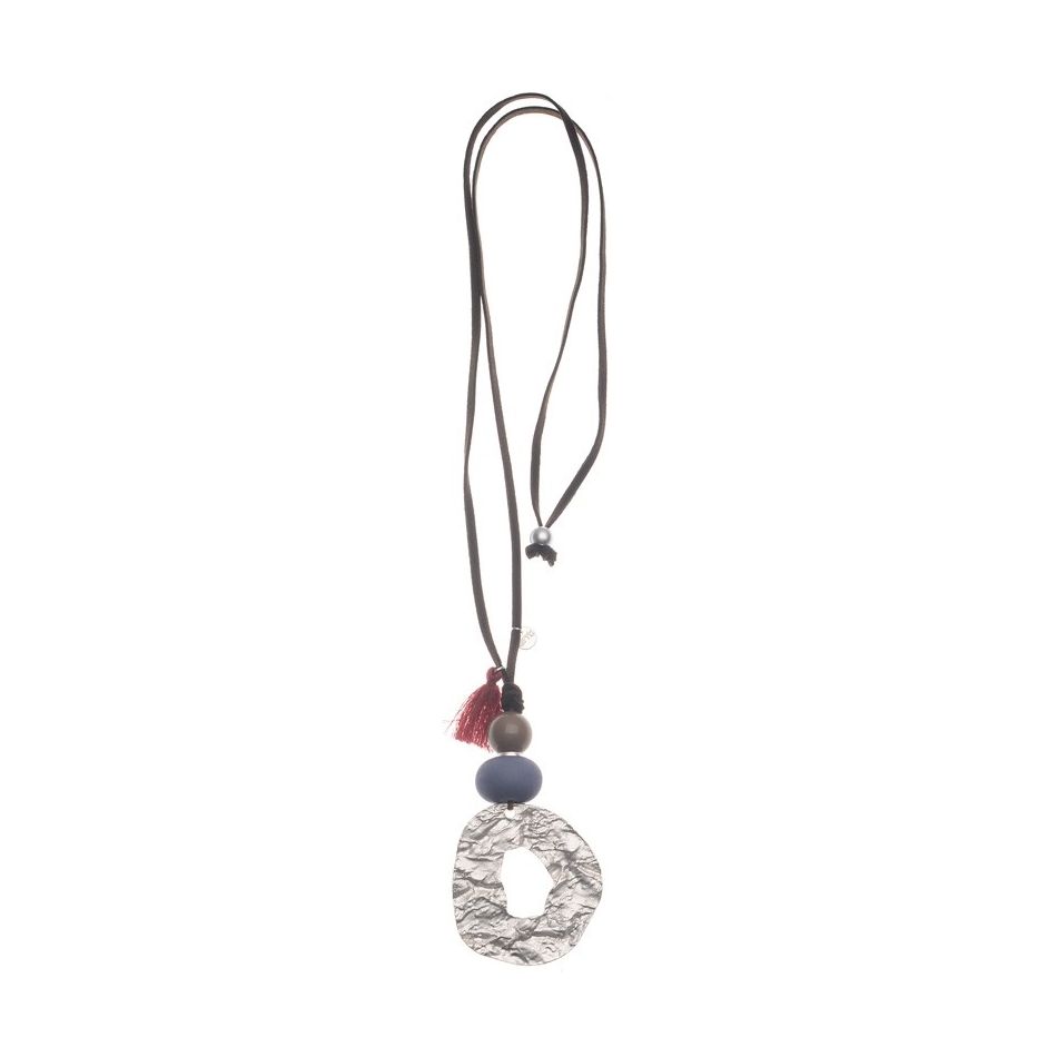 LONG NECKLACE METAL PENDANT RESIN BEADS