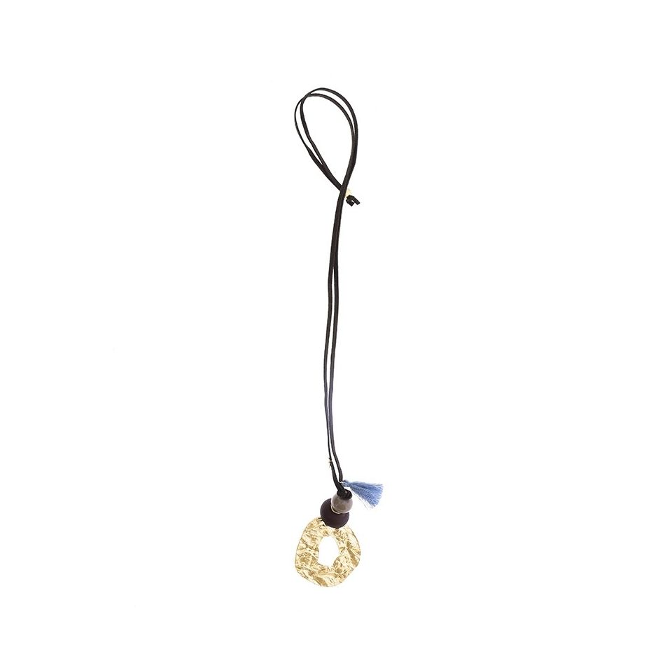 COLLAR LARGO CUENTAS RESINA COLGANTE METAL