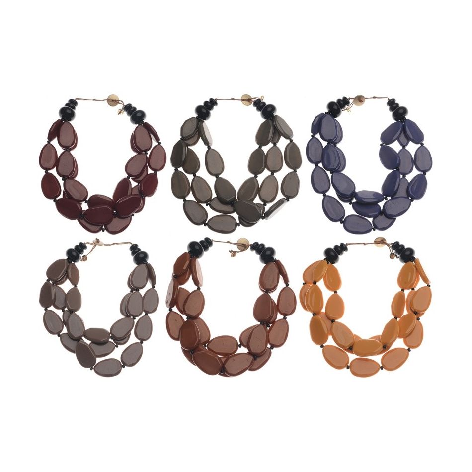 3 ROWS RESIN BEADS SHORT NECKLACE