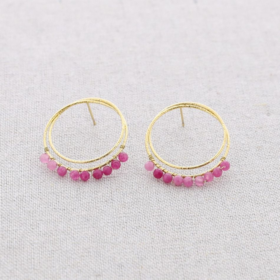PENDIENTES ACERO DOBLE ARO COLGANTES CRISTALES FACETADOS
