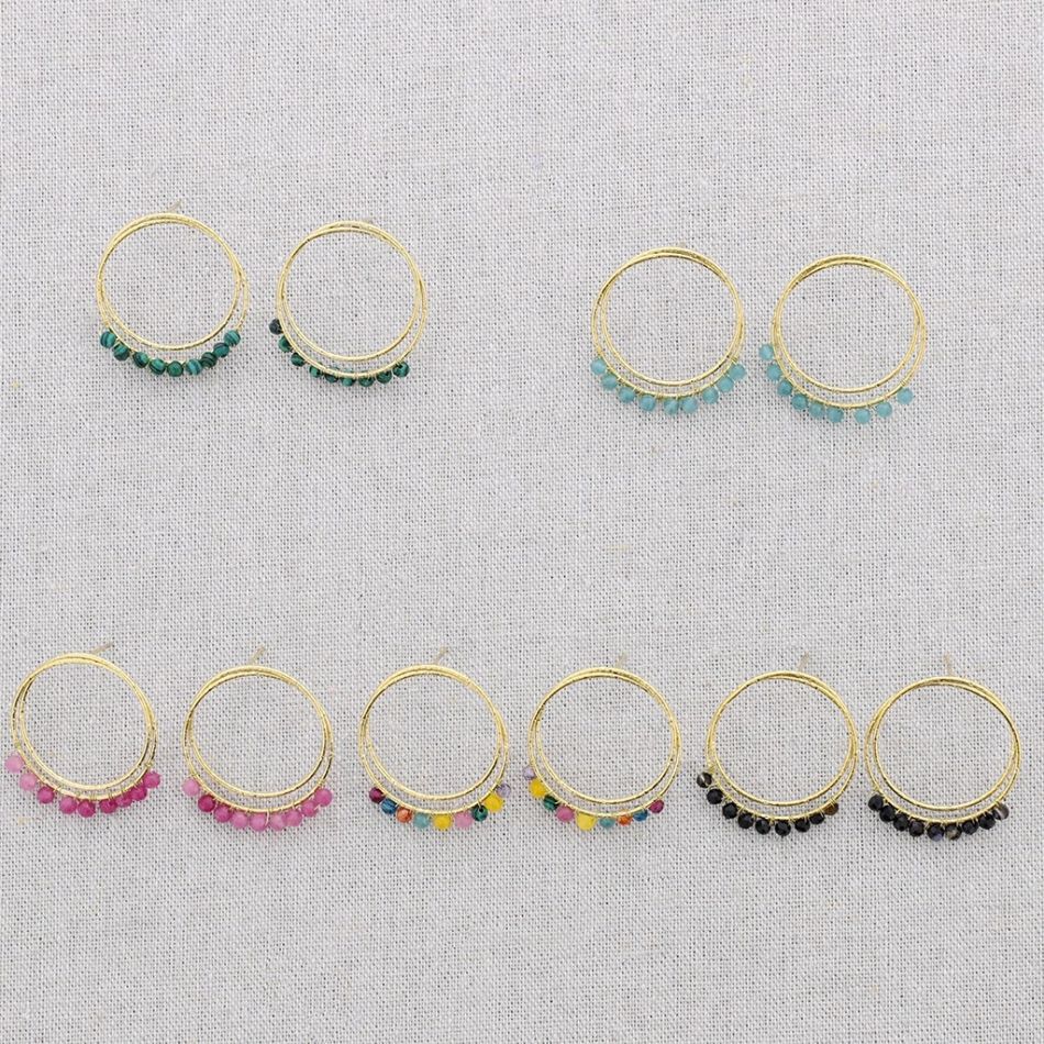 PENDIENTES ACERO DOBLE ARO COLGANTES CRISTALES FACETADOS