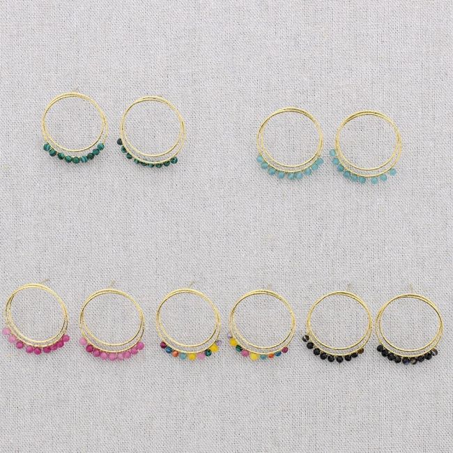 PENDIENTES ACERO DOBLE ARO COLGANTES CRISTALES FACETADOS