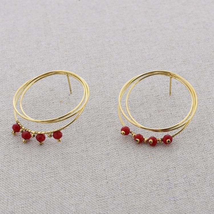 PENDIENTES ACERO TRIPLE ARO COLGANTES CRISTALES FACETADOS