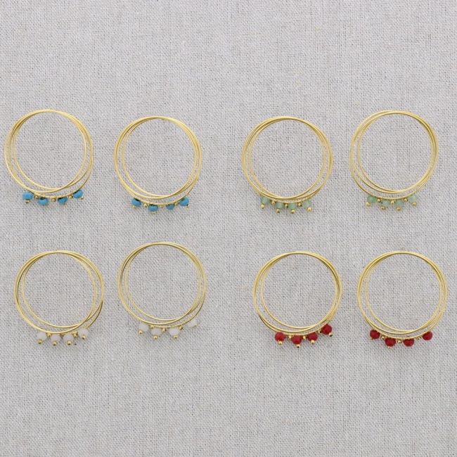 PENDIENTES ACERO TRIPLE ARO COLGANTES CRISTALES FACETADOS