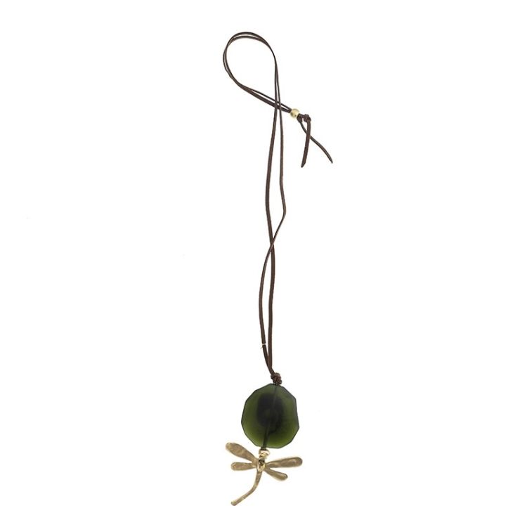 METAL DRAGONFLY BEADS LONG PENDANT NECKLACE