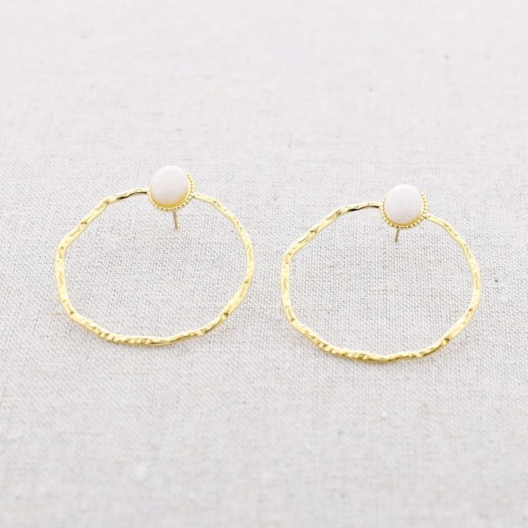 STEEL EARRINGS WITH STONE HOOP PENDANT 2