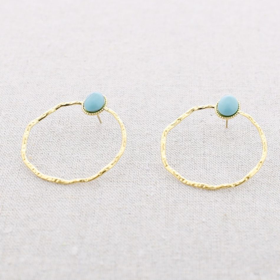 STEEL EARRINGS WITH STONE HOOP PENDANT