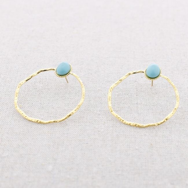 STEEL EARRINGS WITH STONE HOOP PENDANT