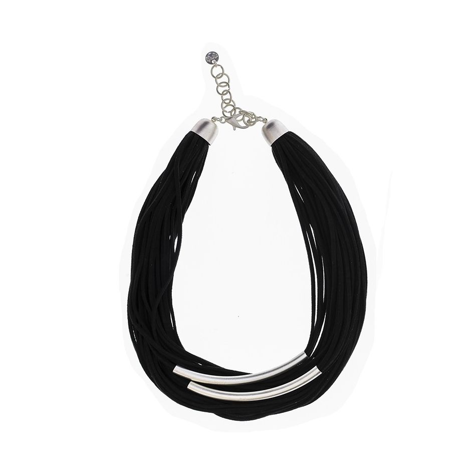 SUEDE SHORT NECKLACE WITH METAL TUBES