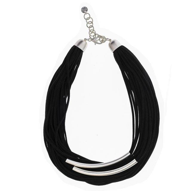 SUEDE SHORT NECKLACE WITH METAL TUBES