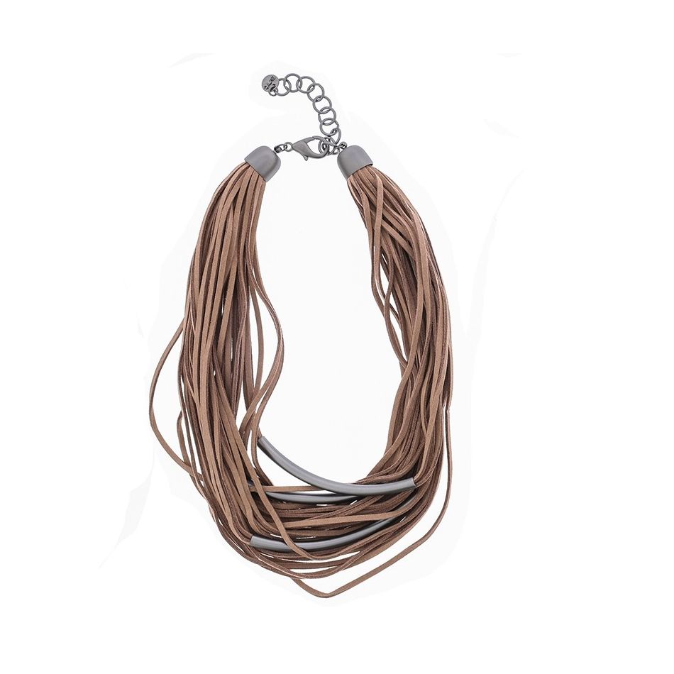 SUEDE SHORT NECKLACE WITH METAL TUBES