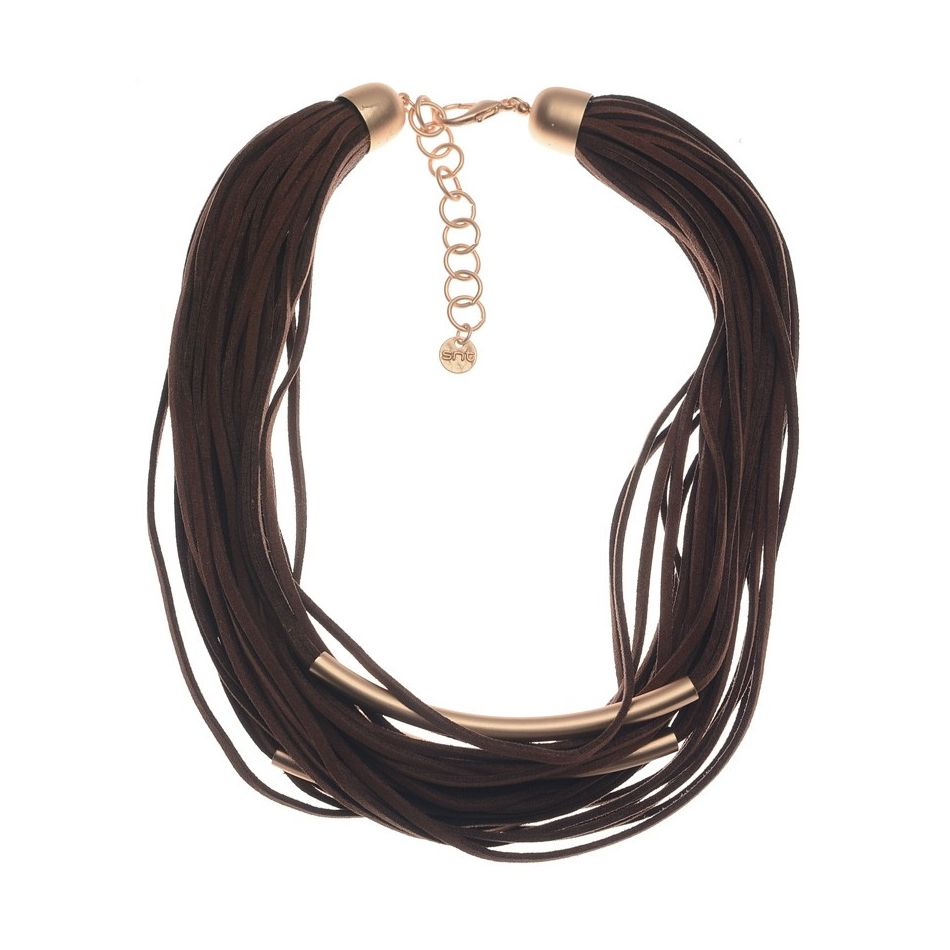 SUEDE SHORT NECKLACE WITH METAL TUBES