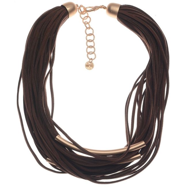SUEDE SHORT NECKLACE WITH METAL TUBES