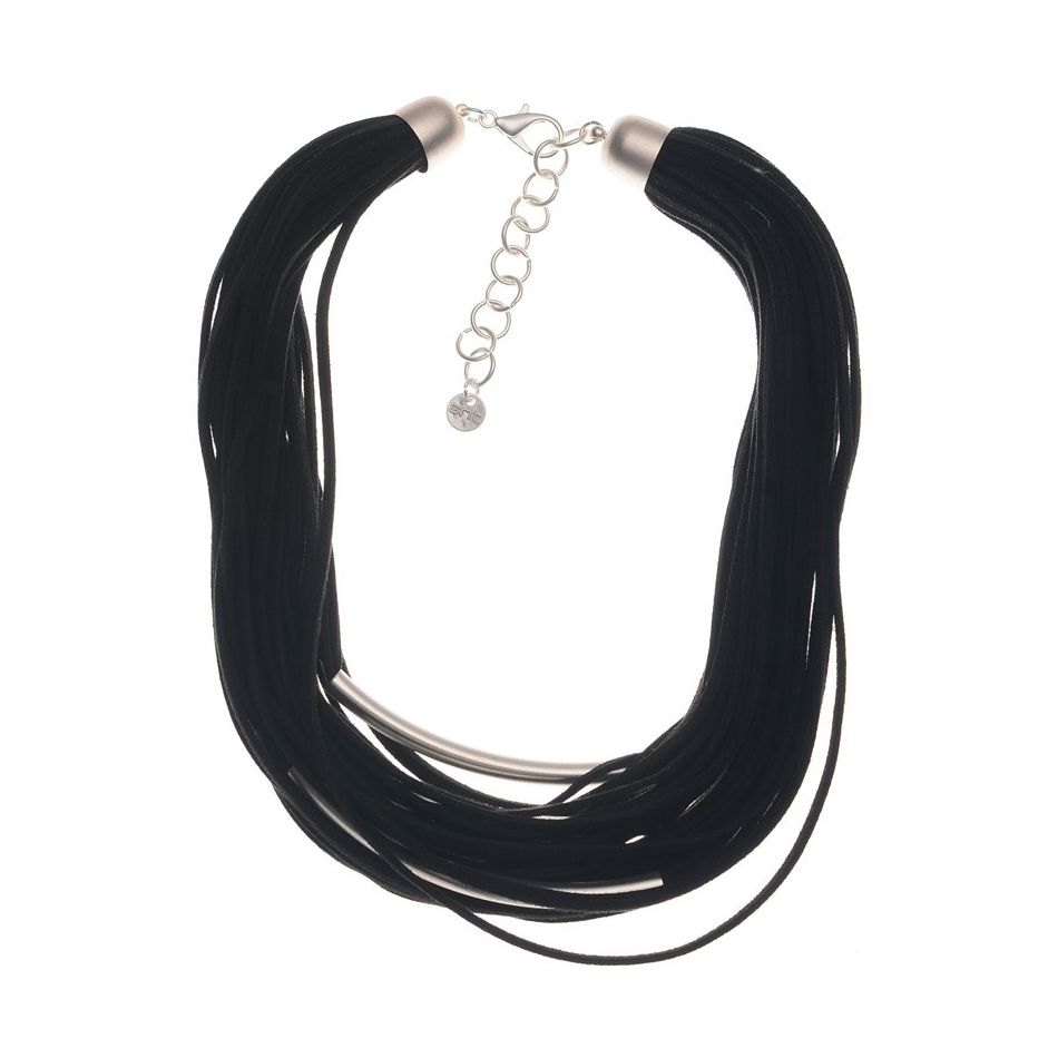 SUEDE SHORT NECKLACE WITH METAL TUBES