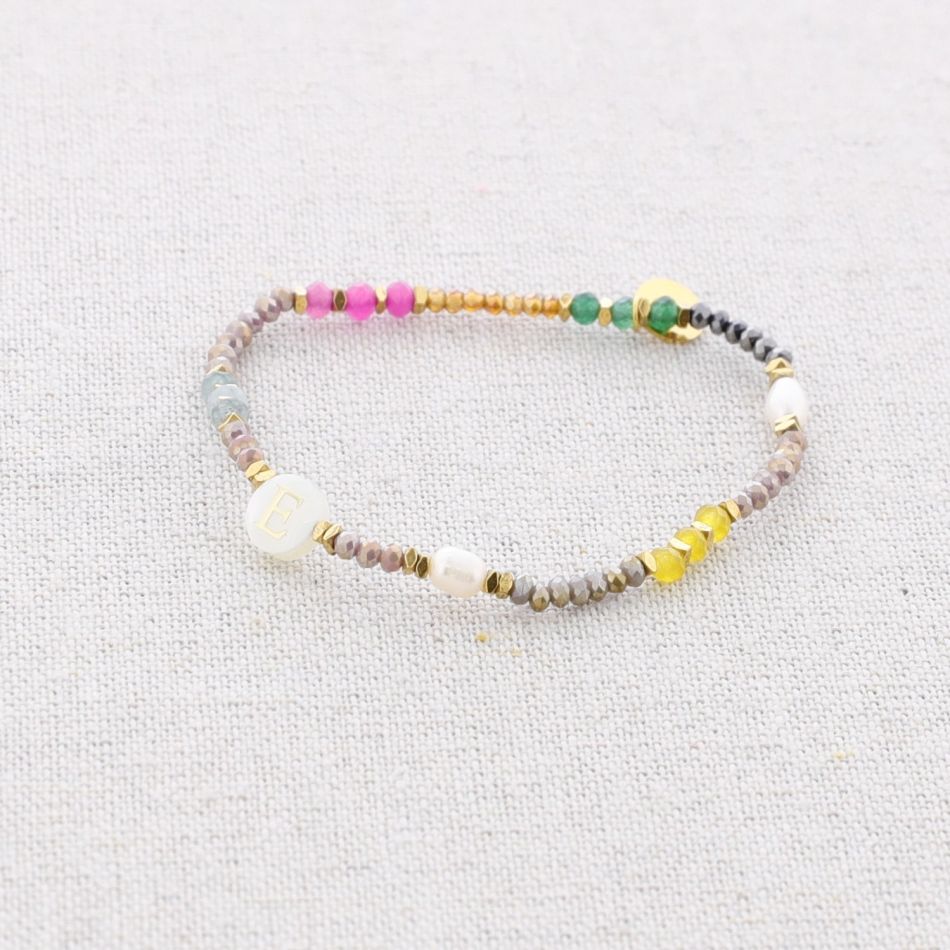 PULSERA ELÁSTICA ACERO PIEDRAS LETRA E