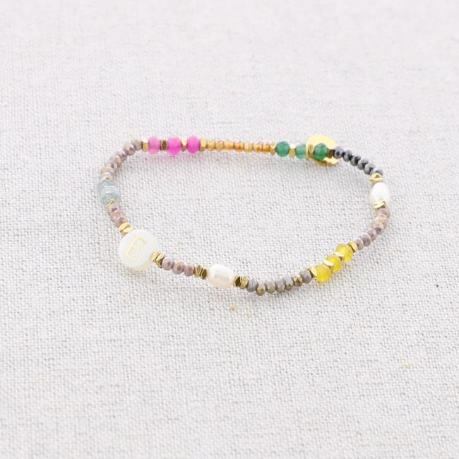 PULSERA ELÁSTICA ACERO PIEDRAS LETRA E