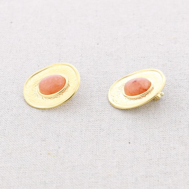 STEEL MEDAL EARRINGS WITH STONE