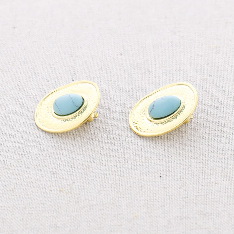 STEEL MEDAL EARRINGS WITH STONE