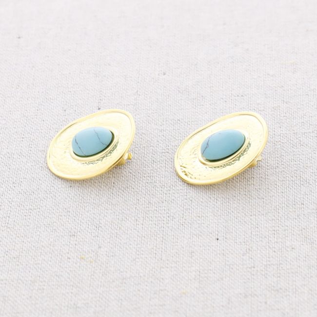 STEEL MEDAL EARRINGS WITH STONE