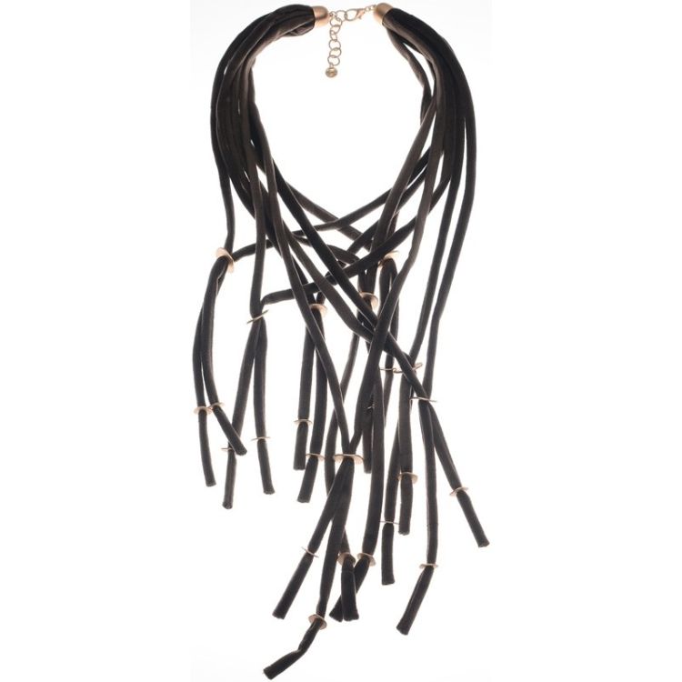 COLLAR LARGO TERCIOPELO FLECO CUENTAS METAL