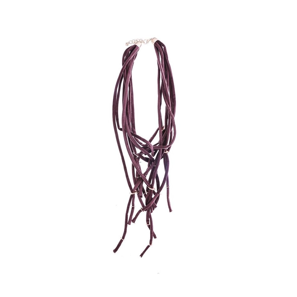 LONG VELVET NECKLACE WITH METAL BEADS