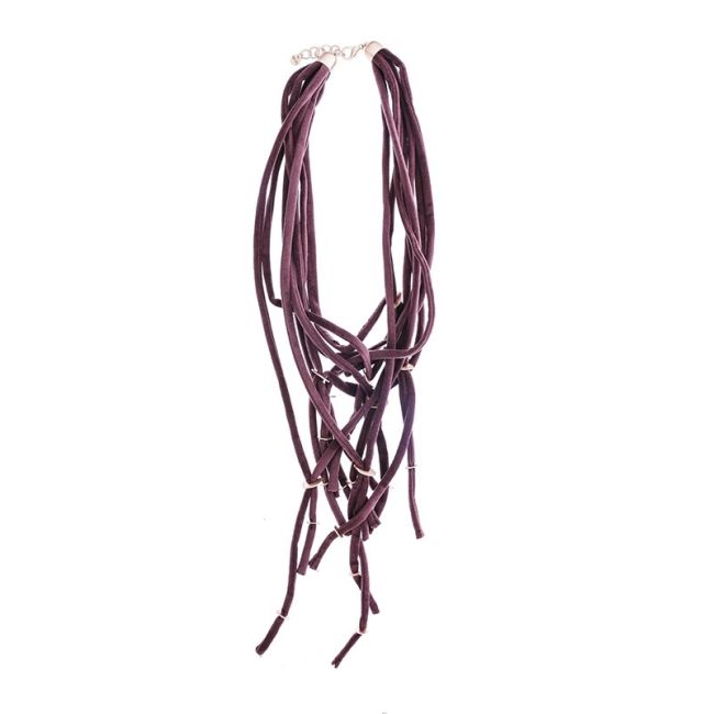LONG VELVET NECKLACE WITH METAL BEADS