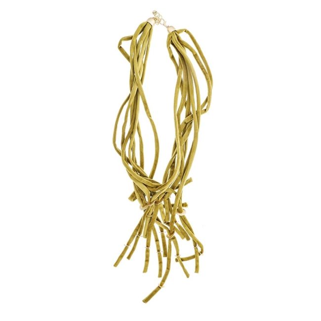 COLLAR LARGO TERCIOPELO FLECO CUENTAS METAL