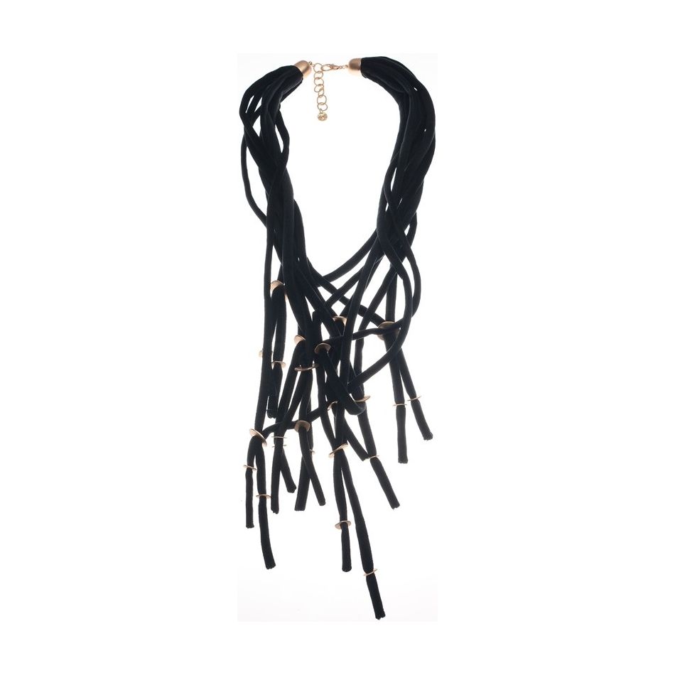 LONG VELVET NECKLACE WITH METAL BEADS