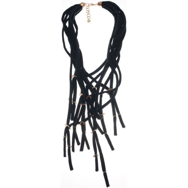 LONG VELVET NECKLACE WITH METAL BEADS