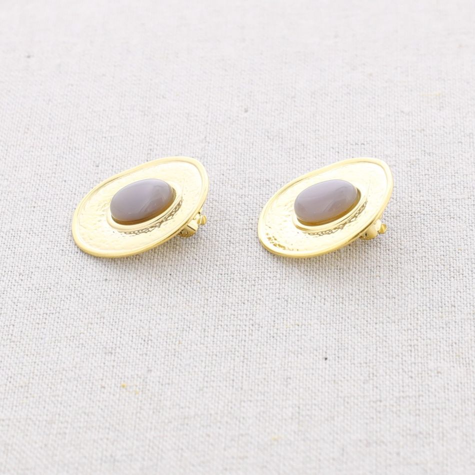 STEEL MEDAL EARRINGS WITH STONE