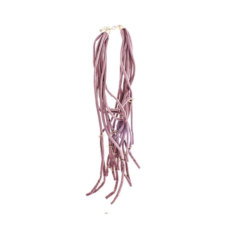LONG VELVET NECKLACE WITH METAL BEADS