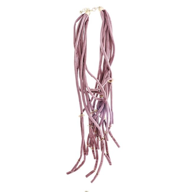LONG VELVET NECKLACE WITH METAL BEADS