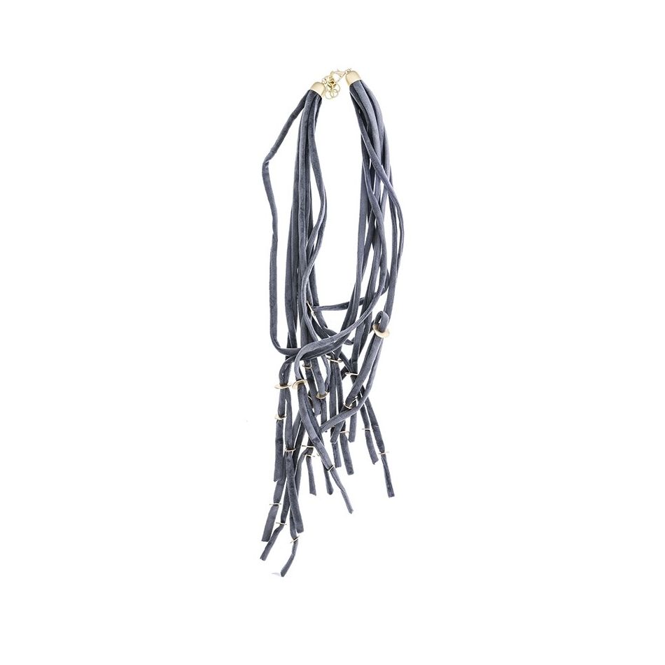 LONG VELVET NECKLACE WITH METAL BEADS