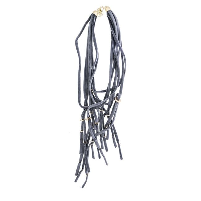 LONG VELVET NECKLACE WITH METAL BEADS