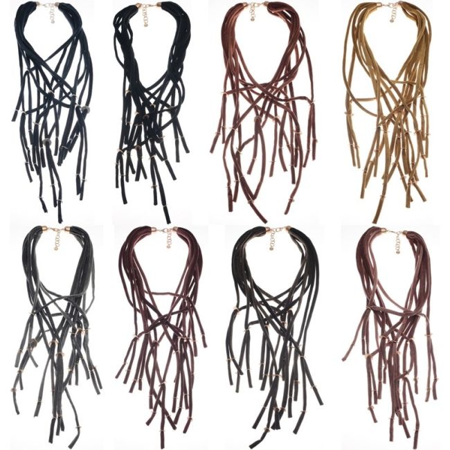 LONG VELVET NECKLACE WITH METAL BEADS