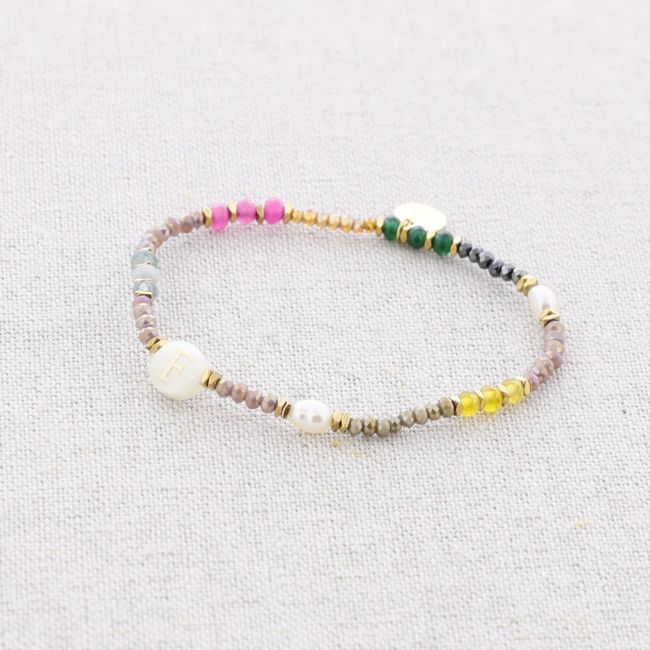 ELASTIC STEEL BRACELET WITH STONES LETTER F