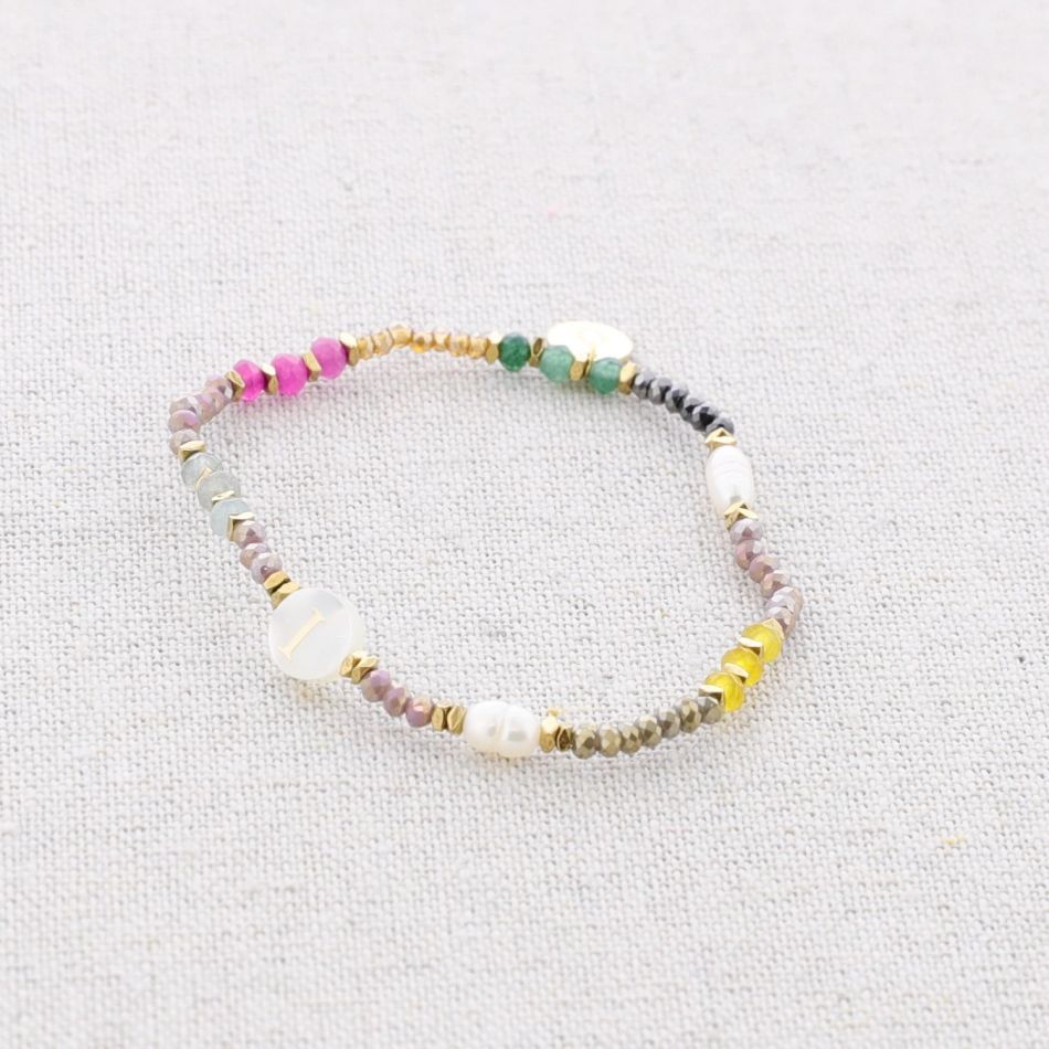 ELASTIC STEEL BRACELET WITH STONES LETTER I