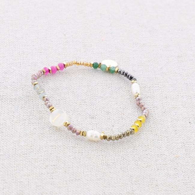 ELASTIC STEEL BRACELET WITH STONES LETTER I