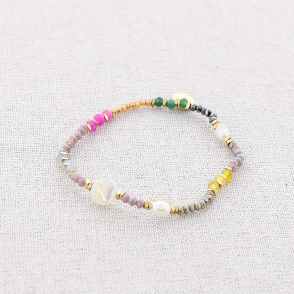 ELASTIC STEEL BRACELET WITH STONES LETTER K