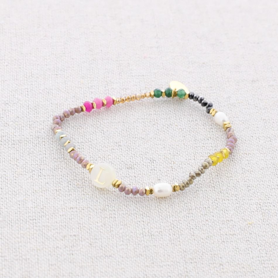 ELASTIC STEEL BRACELET WITH STONES LETTER L