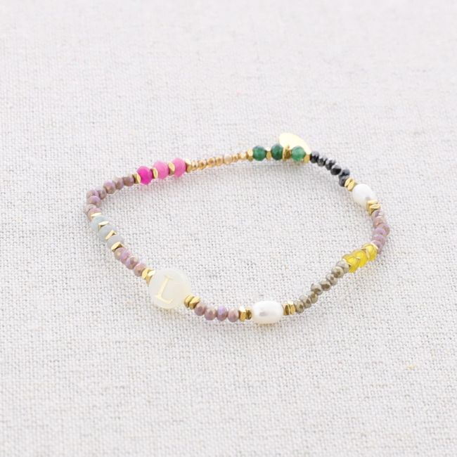 ELASTIC STEEL BRACELET WITH STONES LETTER L