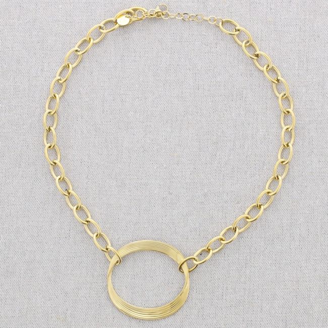 SHORT NECKLACE STEEL LINKS PENDANT RING