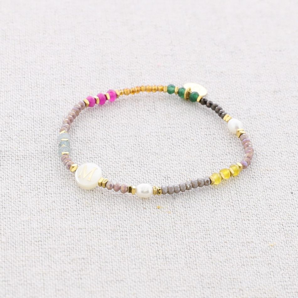 ELASTIC STEEL BRACELET WITH STONES LETTER M