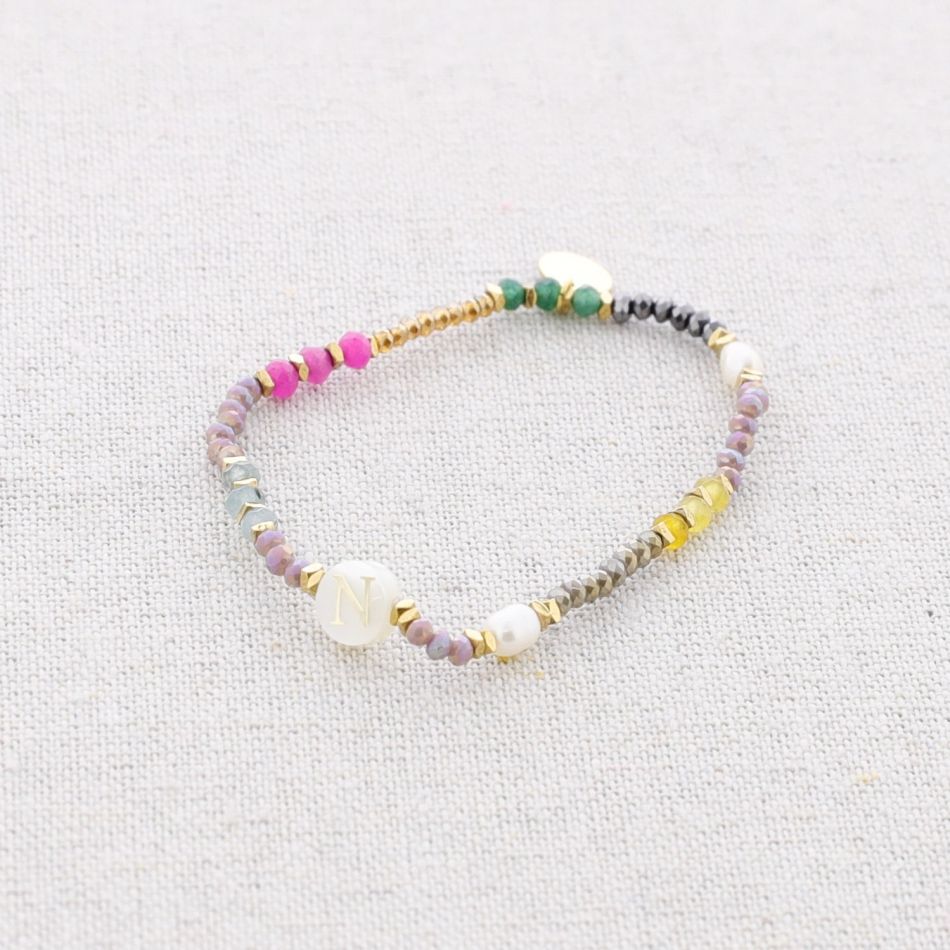 ELASTIC STEEL BRACELET WITH STONES LETTER N